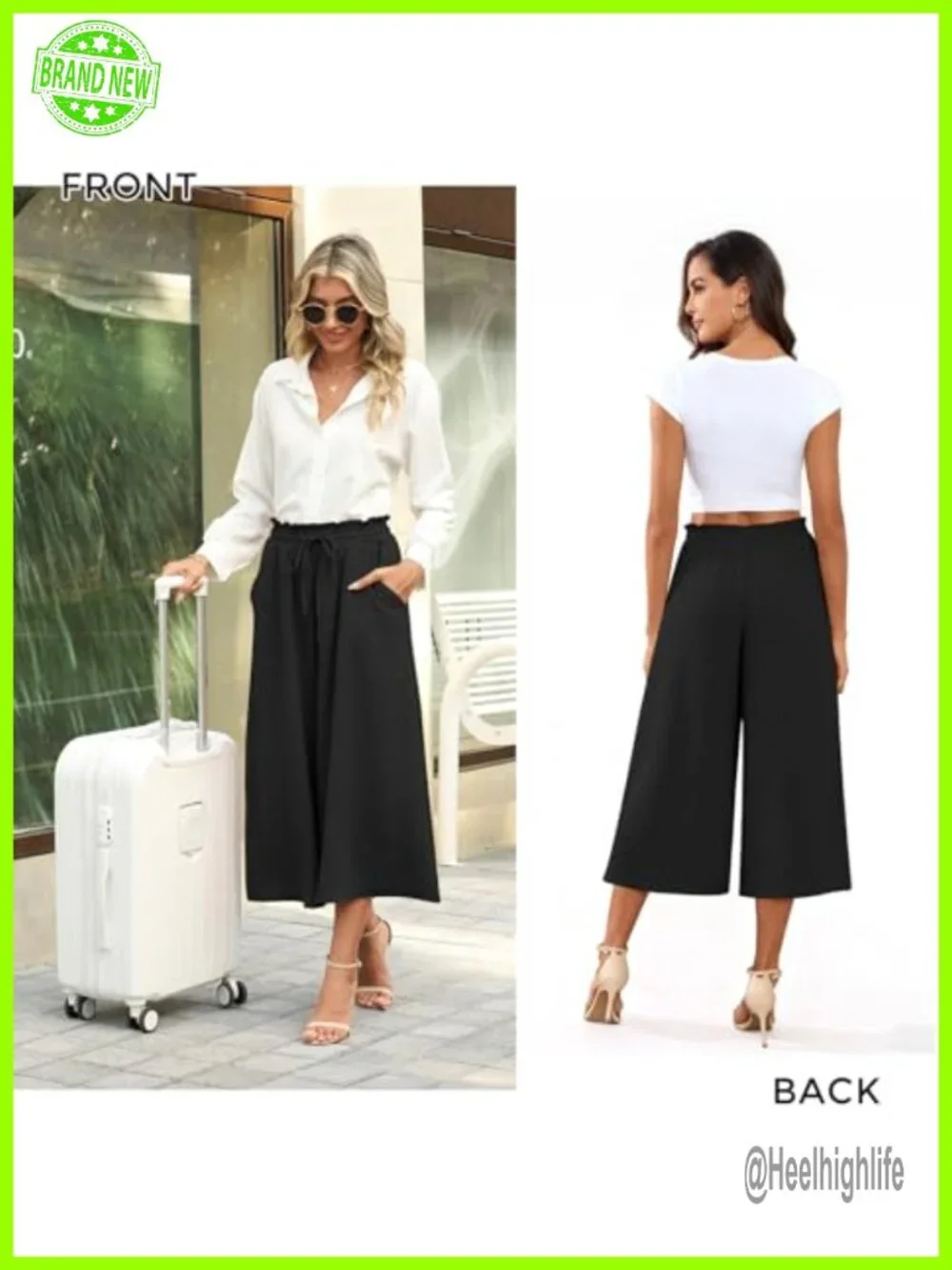 Wide Leg Palazzo Cropped Pants | Dressy Casual Culottes with Pockets